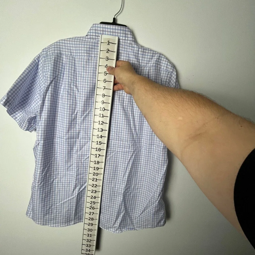 Proper Cloth Button Down Shirt Mens XL Gingham Short Sleeve Monogram JHG Blue